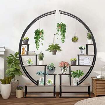 Elevens 6 Tier Metal Plant Stand, Muti-Purpose Plant Shelf with Hanging Loop Half Moon Shape Plant S...
