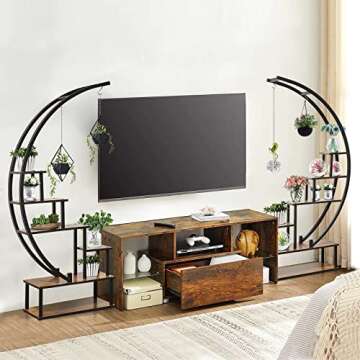 Elevens 6 Tier Metal Plant Stand, Muti-Purpose Plant Shelf with Hanging Loop Half Moon Shape Plant Stands Indoor Curved Display Shelf for Balcony, Patio, Garden and Home Decoration Pack of 2 (Oak)