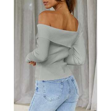 ANRABESS Women's Off Shoulder Crop Top Sweater