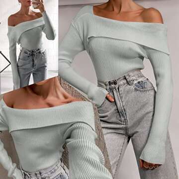 ANRABESS Women's Off Shoulder Crop Top Sweater