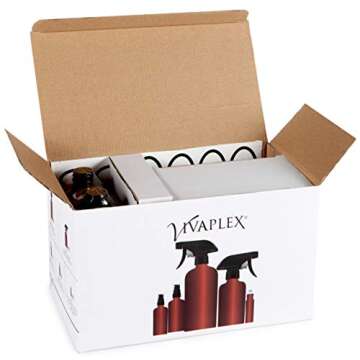 Vivaplex, Amber, Glass Bottle Set, 16oz (x2), 8oz (x2) with Trigger Sprayers. 4oz (x4), 2oz (x4) with Fine Mist Sprayers, 10 ml Stainless steel Roller Bottles (x4) - Plus Accessories