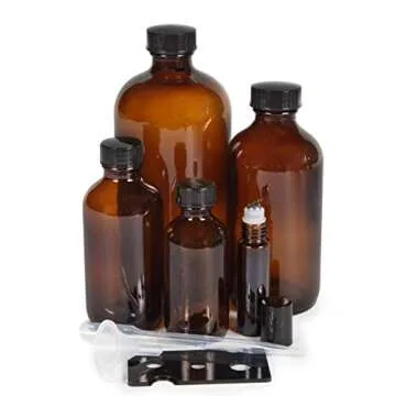 Vivaplex, Amber, Glass Bottle Set, 16oz (x2), 8oz (x2) with Trigger Sprayers. 4oz (x4), 2oz (x4) with Fine Mist Sprayers, 10 ml Stainless steel Roller Bottles (x4) - Plus Accessories
