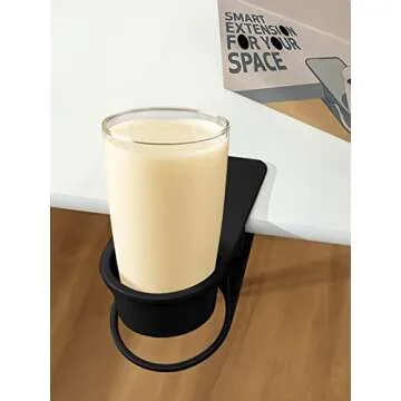 Kalolary Drinking Cup Holder Clip, Desk Bottle Cup Stand DIY Glass Clamp Storage Saucer Clip Water Coffee Mug Holder Saucer Clip Design for Home & Office, Black
