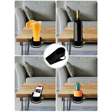 Kalolary Drinking Cup Holder Clip, Desk Bottle Cup Stand DIY Glass Clamp Storage Saucer Clip Water Coffee Mug Holder Saucer Clip Design for Home & Office, Black