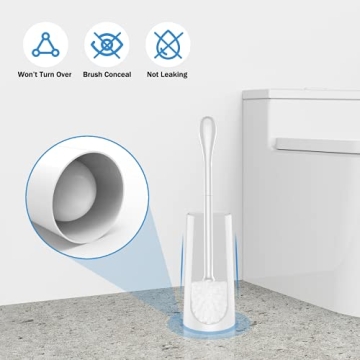 Compact Toilet Brush Set with Holder & Stainless Steel Handle
