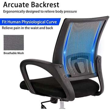 Office Chair Mid Back Modern Desk Chair Executive Computer Chair Desk Chair, Rolling Swivel Task Chair Adjustable Ergonomic Mesh Chair with Armrest and Lumbar Support for Men Women Back Pain- Black