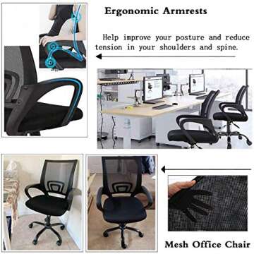 Office Chair Mid Back Modern Desk Chair Executive Computer Chair Desk Chair, Rolling Swivel Task Chair Adjustable Ergonomic Mesh Chair with Armrest and Lumbar Support for Men Women Back Pain- Black