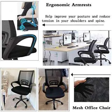 Office Chair Mid Back Modern Desk Chair Executive Computer Chair Desk Chair, Rolling Swivel Task Chair Adjustable Ergonomic Mesh Chair with Armrest and Lumbar Support for Men Women Back Pain- Black