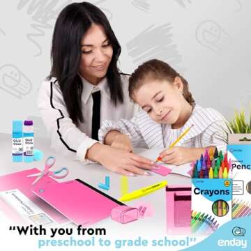 Enday Back to School Supplies for Kids, Pink School Supply Box Grades K-5, Premium Quality Kids Scho...