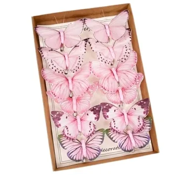 12 Clip-On 3D Feather Butterflies for Elegant Decor