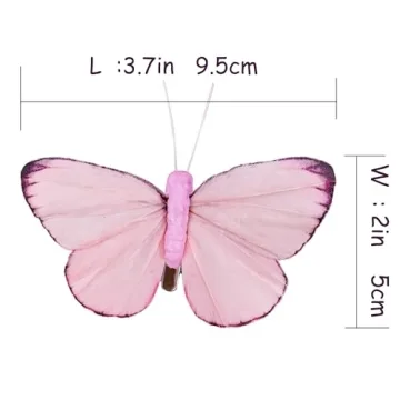12 Clip-On 3D Feather Butterflies for Elegant Decor