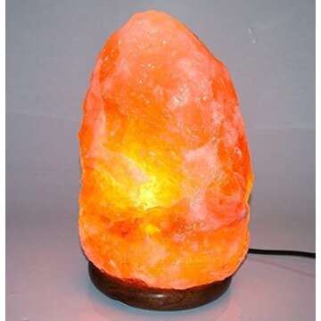 Himalayan Salt Lamp Natural Shape with Wooden Base and 6ft UL-Approved Dimmer Switch Cord - 6 to 8 Inches