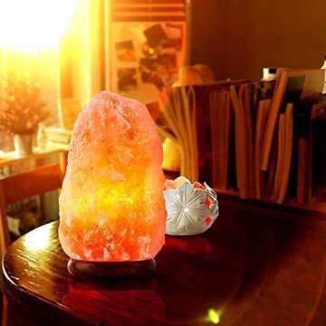 Himalayan Salt Lamp Natural Shape with Wooden Base and 6ft UL-Approved Dimmer Switch Cord - 6 to 8 Inches