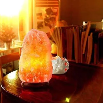 Himalayan Salt Lamp Natural Shape with Wooden Base and 6ft UL-Approved Dimmer Switch Cord - 6 to 8 Inches
