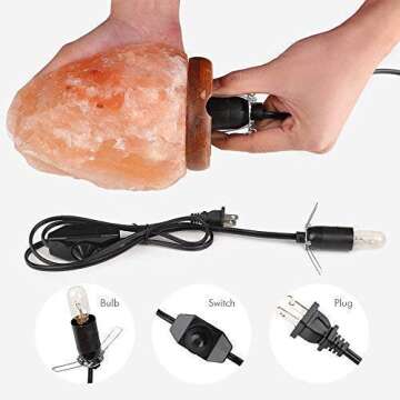 Himalayan Salt Lamp Natural Shape with Wooden Base and 6ft UL-Approved Dimmer Switch Cord - 6 to 8 Inches