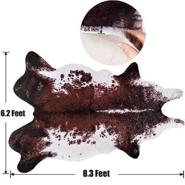 Faux Fur Cowhide Rug 6.2 x 8.3 ft, Cow Print Area Rug Cute Animal Printed Carpets for Bedroom Living...
