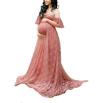Maternity Photography Props Floral Lace Dress Fancy Pregnancy Gown for Baby Shower Photo Shoot (M, P...