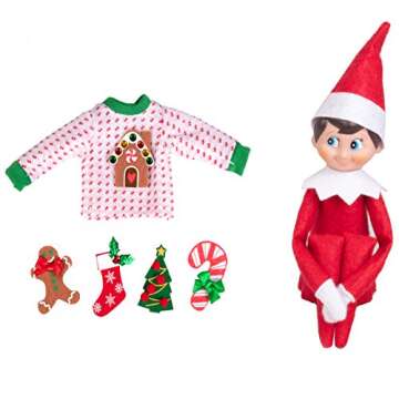 Elf On The Shelf Boy with Ugly Sweater Set - Blue Eyed Elf with 5 Velcro Accessories