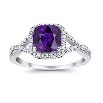 Blue Apple Co. Cubic Zirconia Size-9 Art Deco Ring 11mm Cushion Cut Halo CZ Split Shank Twisted Infinity Wedding Engagement Rings For Women 925 Sterling Silver Gifts For Her