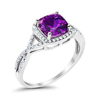 Blue Apple Co. Cubic Zirconia Size-9 Art Deco Ring 11mm Cushion Cut Halo CZ Split Shank Twisted Infinity Wedding Engagement Rings For Women 925 Sterling Silver Gifts For Her