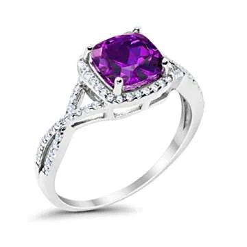 Blue Apple Co. Cubic Zirconia Size-9 Art Deco Ring 11mm Cushion Cut Halo CZ Split Shank Twisted Infinity Wedding Engagement Rings For Women 925 Sterling Silver Gifts For Her