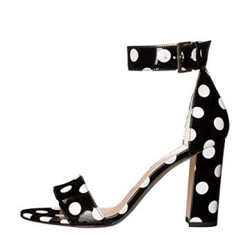YDN Women Chunky High Heel Sandals Polka Dot with Ankle Strap Dressing Prom Shoes Black 4
