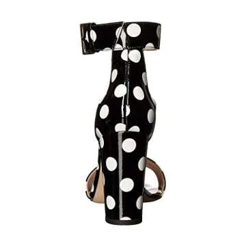 YDN Women Chunky High Heel Sandals Polka Dot with Ankle Strap Dressing Prom Shoes Black 4