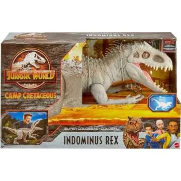 Mattel Jurassic World Camp Cretaceous Super Colossal Indominus Rex Dinosaur Toy, Action Figure at 3.5 Feet Long with Eating Feature, for Kids