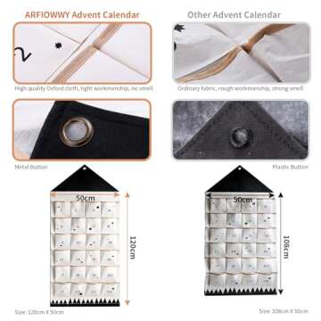 ARFIOWWY Christmas Countdown Advent Calendar With 24 Days Pockets Wall Hanging for Home Door Decor (Black)