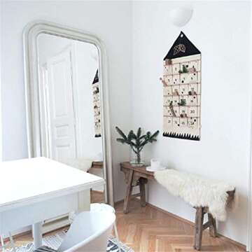 ARFIOWWY Christmas Countdown Advent Calendar With 24 Days Pockets Wall Hanging for Home Door Decor (Black)