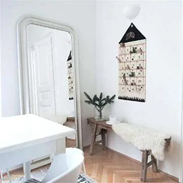 ARFIOWWY Christmas Countdown Advent Calendar With 24 Days Pockets Wall Hanging for Home Door Decor (Black)