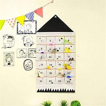 ARFIOWWY Christmas Countdown Advent Calendar With 24 Days Pockets Wall Hanging for Home Door Decor (Black)