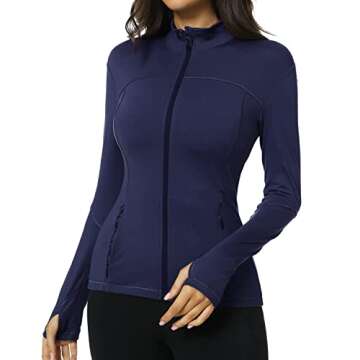 QUEENIEKE Womens Running Jacket Athletic Workout Jackets Track Full Zip Up Gym for Women Yoga Top Nurse Align Slim Fit Sport bbl Scrub Jacket Long Sleeve Sweater Blue Small