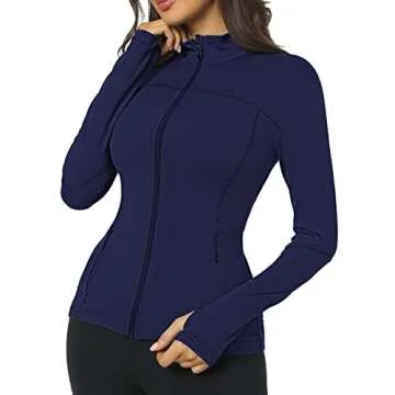 QUEENIEKE Womens Running Jacket Athletic Workout Jackets Track Full Zip Up Gym for Women Yoga Top Nurse Align Slim Fit Sport bbl Scrub Jacket Long Sleeve Sweater Blue Small