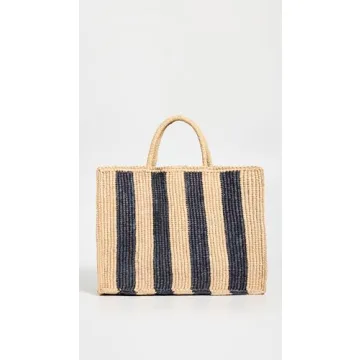 MAR Y SOL Women's Roma Tote, Navy/Natural, Blue, Tan, Stripe, One Size