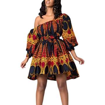 Haoohu Womens Boho African Style Floral Print Pleated Mini Swing Short Dress Top for Casual Club Par...
