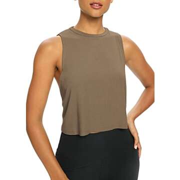 Bestisun Workout Tops for Women Yoga Athletic Gym Clothing Open Back Sports Pilates Clothes Brown S