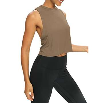 Bestisun Workout Tops for Women Yoga Athletic Gym Clothing Open Back Sports Pilates Clothes Brown S