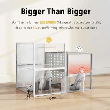 SEE SPRING X-Large Shoe Storage Box Fit Size 11, Clear Plastic Stackable Shoe Organizer for Closet, ...