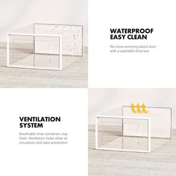 SEE SPRING X-Large Shoe Storage Box Fit Size 11, Clear Plastic Stackable Shoe Organizer for Closet, Space Saving Foldable Shoe Rack Sneaker Container Bin Holder, 12 Pack Clear