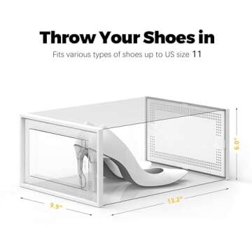 SEE SPRING X-Large Shoe Storage Box Fit Size 11, Clear Plastic Stackable Shoe Organizer for Closet, Space Saving Foldable Shoe Rack Sneaker Container Bin Holder, 12 Pack Clear