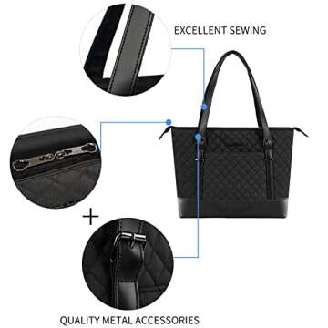 KROSER Laptop Tote Bag 15.6 Inch with USB Port, Large Work Tote Bag Computer Shoulder Bag for Women, Laptop Case for Office Business Travel(Quilted)