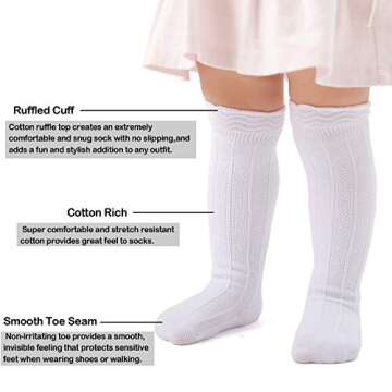 EPEIUS Baby Girls Uniform Knee High Socks Newborn Infant Boy Tube Ruffled Stockings Baby Long Socks for 1-6 Months,Black/True White/Bright Red/Baby Pink/Green