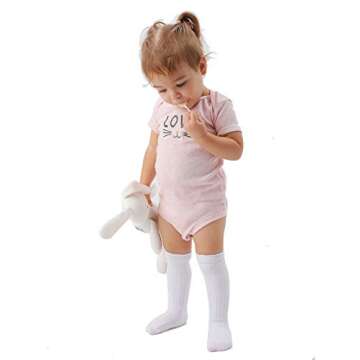 EPEIUS Baby Girls Uniform Knee High Socks Newborn Infant Boy Tube Ruffled Stockings Baby Long Socks for 1-6 Months,Black/True White/Bright Red/Baby Pink/Green