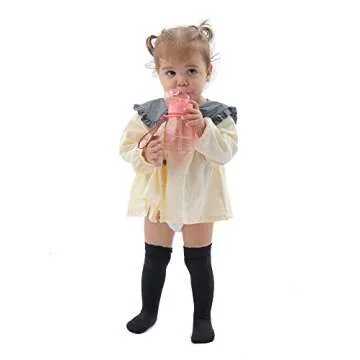 EPEIUS Baby Girls Uniform Knee High Socks Newborn Infant Boy Tube Ruffled Stockings Baby Long Socks for 1-6 Months,Black/True White/Bright Red/Baby Pink/Green