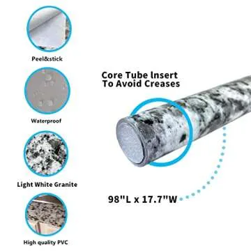 Teemall Light White Granite Look Marble Film Vinyl Self Adhesive Kitchen Countertop Peel Stick Wallpaper Decal 17.7''x98'' (Terrazzo)