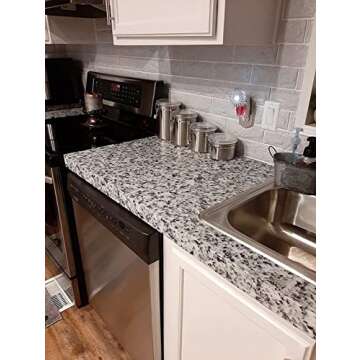 Teemall Light White Granite Look Marble Film Vinyl Self Adhesive Kitchen Countertop Peel Stick Wallpaper Decal 17.7''x98'' (Terrazzo)