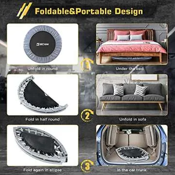 BCAN 36 Mini Trampoline for Adults - Compact Rebounder