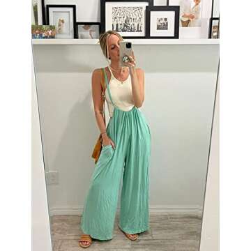 DEEP SELF Fashion Cloth Flowy Jumpsuits For Women Loose Fit Oversized Long Baggy Overalls For Women Loose Fit Maternity Comfy Long Pants Romper Sage Blue Green