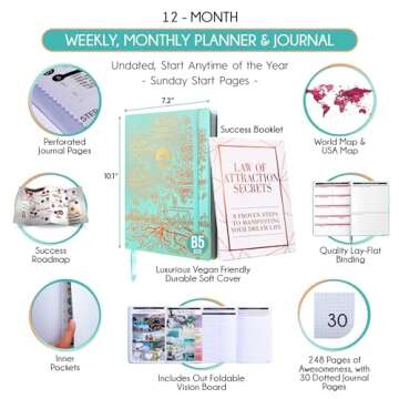 Law of Attraction Planner 2025 – Undated Hourly, Weekly & Monthly Goal Setting Planner, 12-Month t...